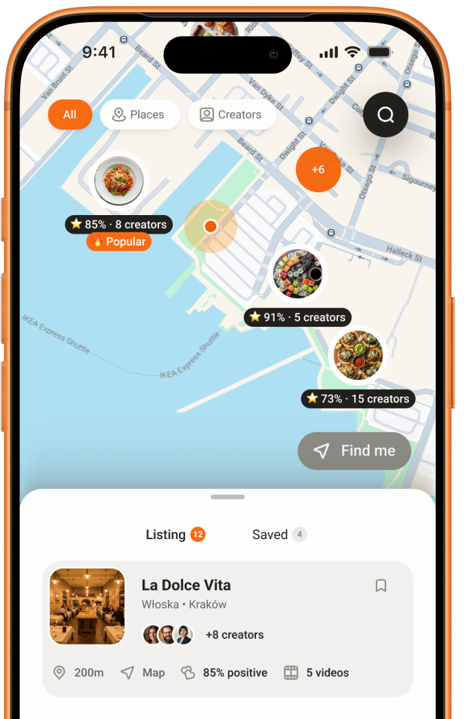 Phone with MyPlaces app